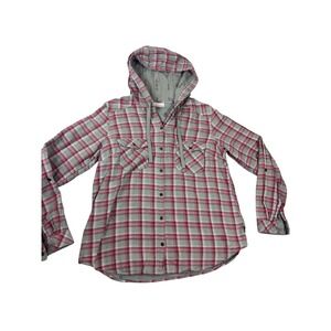 Columbia Hooded Plaid Shirt Womens Large plaid Hiking fishing walking